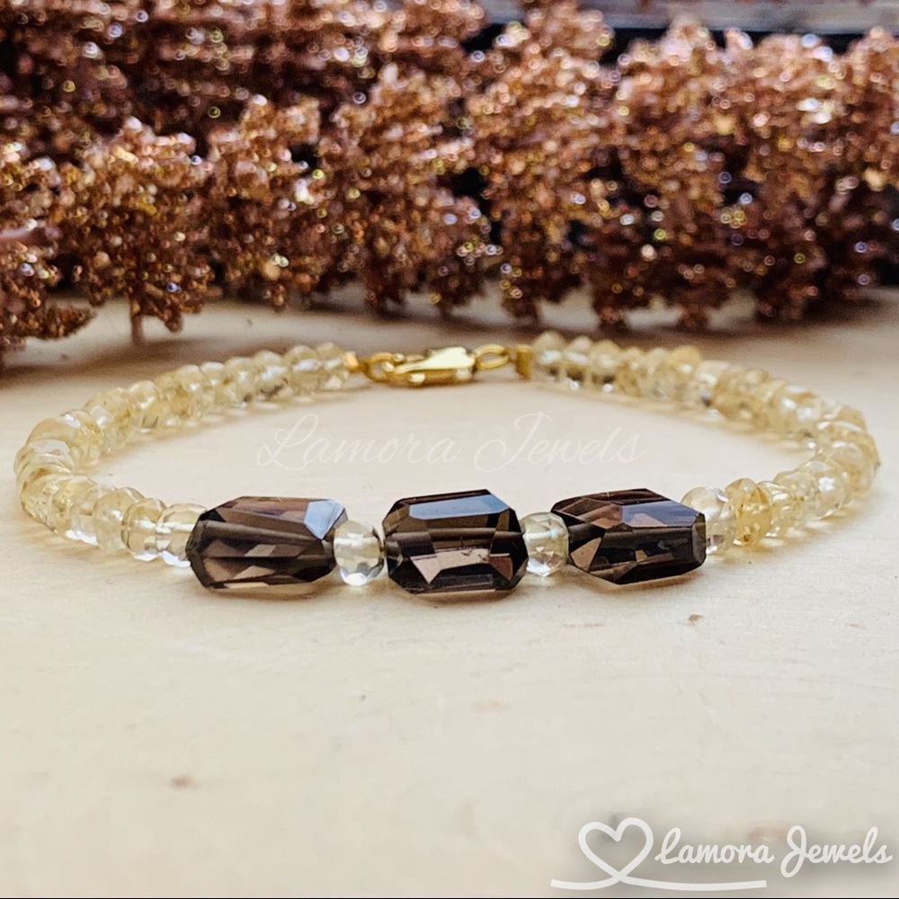 Citrine & Quartz Gemstone Crystal Beaded Bracelet